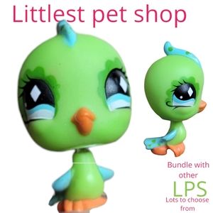 Hasbro Littlest Pet Shop green & blue spotted bird retired collectible toy